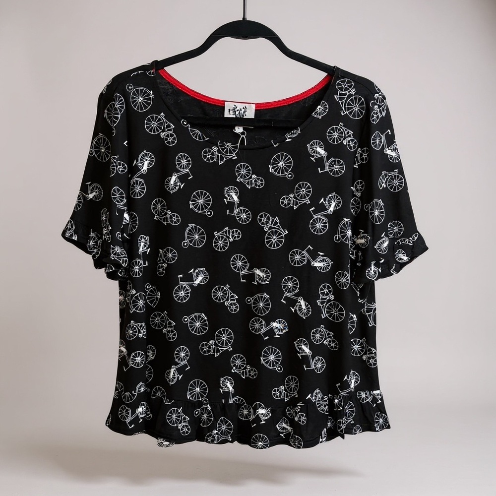Anthropologie: W5 Black Blouse with Bicycle Pattern Size M *261